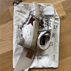 Golden Goose White Sneakers with Animal Print Star 6.5